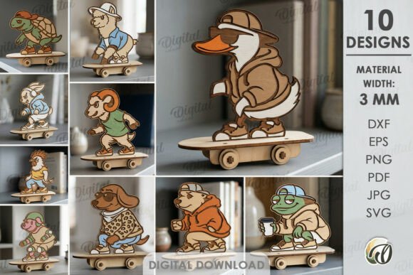 3D Animals on Skateboards Bundle Laser: A Practical Design Resource for Creative Projects