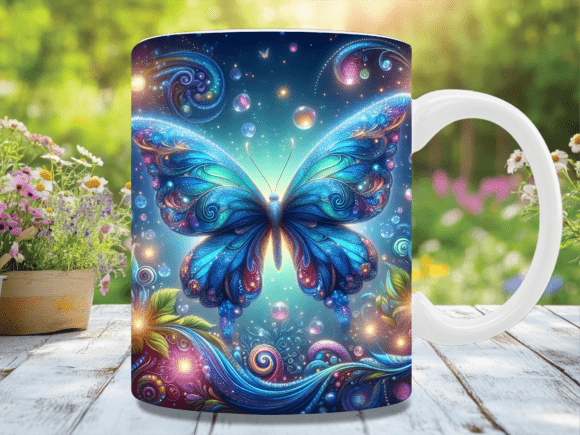 3D Blue Butterfly Fantasy Mug Wrap: Elevate Your Mug Designs with Premium Sublimation Art