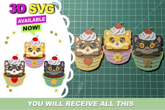 3D Cupcake Cats Kawaii SVG: A Sweet and Playful Design for Creative Projects