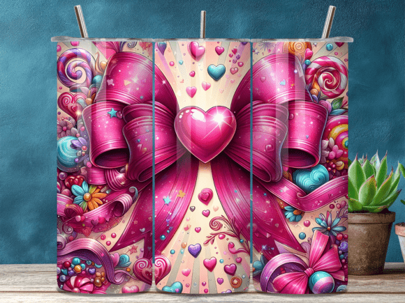3D Heart Bow Candy Valentine Tumbler PNG – A Must-Have Digital Design for Tumbler Enthusiasts