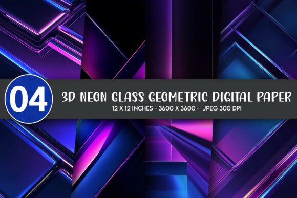 3D Neon Glass Geometric Digital Paper