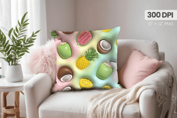 3D Puff Fruits Summer Pillow PNG and Summer Beach Pillow Sublimation Design: A Stylish Addition to Modern Home Décor