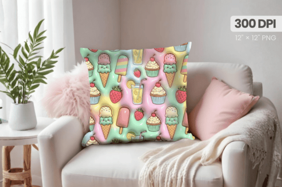 3D Puff Ice-creams Summer Pillow PNG Design