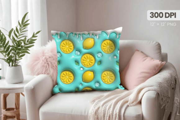 3D Puff Lemons Summer Pillow PNG: A Versatile Design Asset for Creative Professionals
