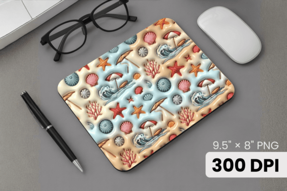 3D Puff Sea Shells Summer Mouse Pad PNG – A Stylish Digital Design for Creative Workspaces