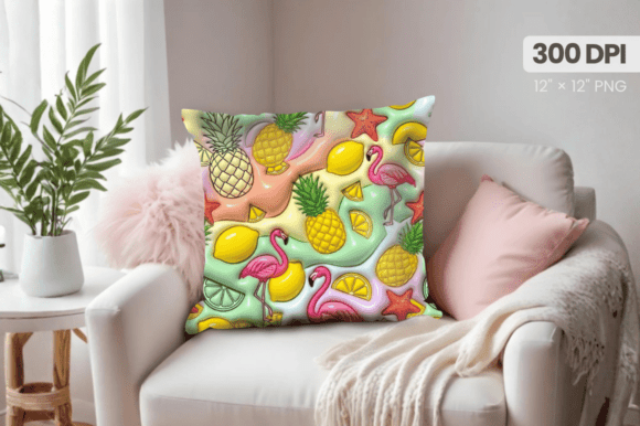3D Puff Summer Elements Pillow PNG: A Fresh Approach to Summer-Inspired Home Décor