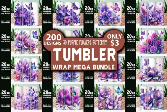 3D Purple Flowers Butterfly Tumbler Bund: Elevating Drinkware Design with Style and Versatility