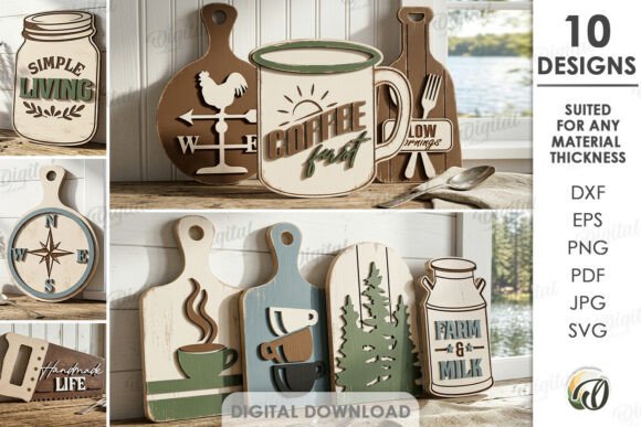 3D Rustic Kitchen Cutting Boards Bundle