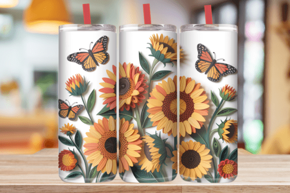 3D Sunflowers Butterflies Art Tumbler: A Fusion of Nature and Digital Craft