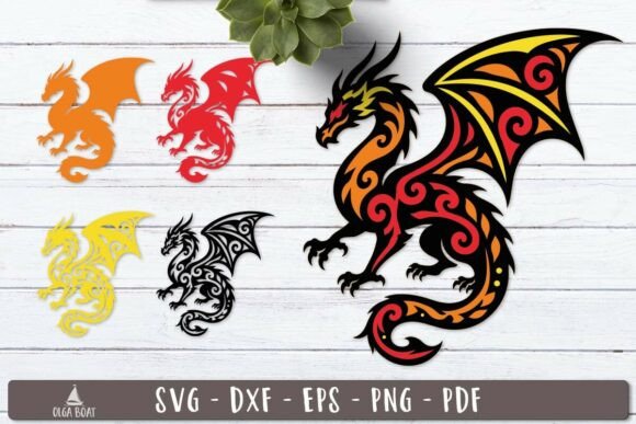 3D Tribal Winged Dragon Layered SVG