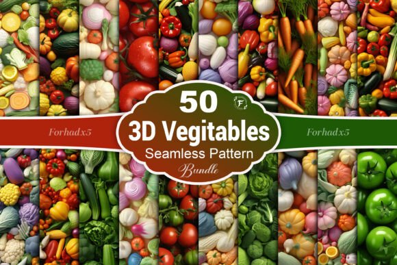 3D Vegetables Seamless Patterns for Dynamic Design Projects