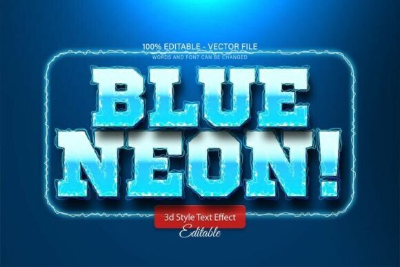 Blue Neon Glow 3D Editable Text Effect