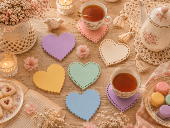 Heart Coaster Cottagecore Lace 3D Print