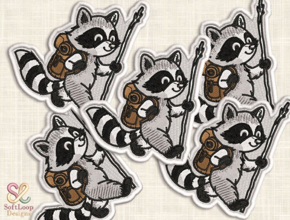 Hiking Raccoon Patch Embroidery Design: A Charming Touch for Outdoor Enthusiasts