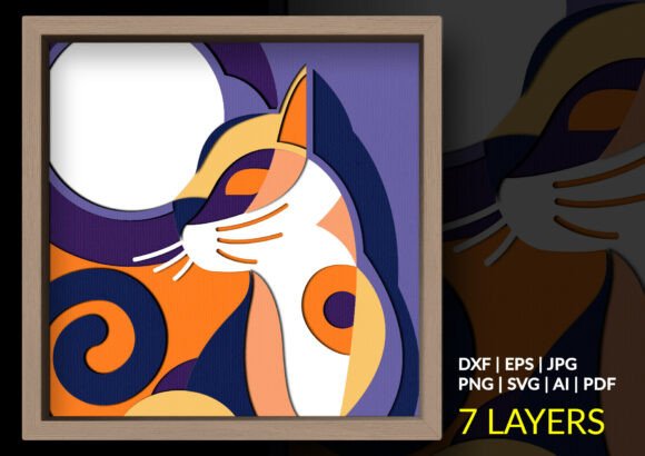 Modern Abstract Cat Moon 3D Shadow Box: A Fusion of Art, Craft, and Contemporary Design