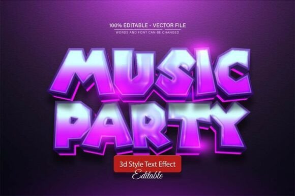 Neon Glow 3D Text Effect for Music Party Designs