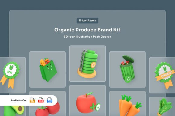Organic Produce 3D Brand Icons: A Visual Solution for Health-Conscious Branding