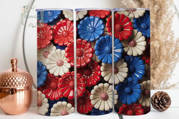 Patriotic 3D Floral 20oz Tumbler Wrap – A Design Resource for Drinkware Projects