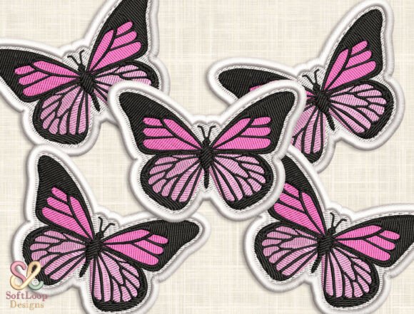 Pink Butterfly Patch Embroidery for Modern Design Projects