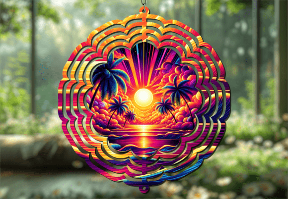 Retro Neon Palm Tree 3D Wind Spinner
